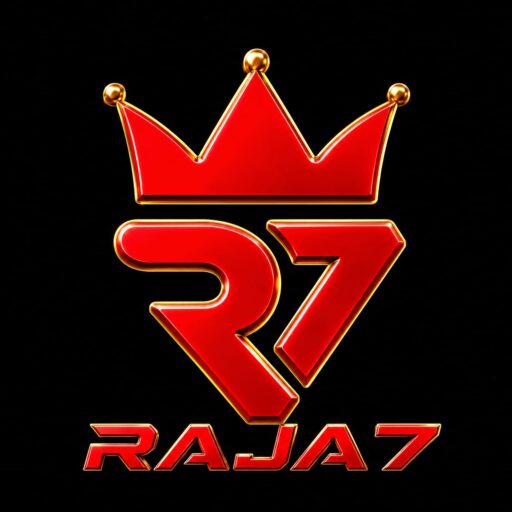 Official Raja7 Game logo with a red crown and R7 emblem on a black background.