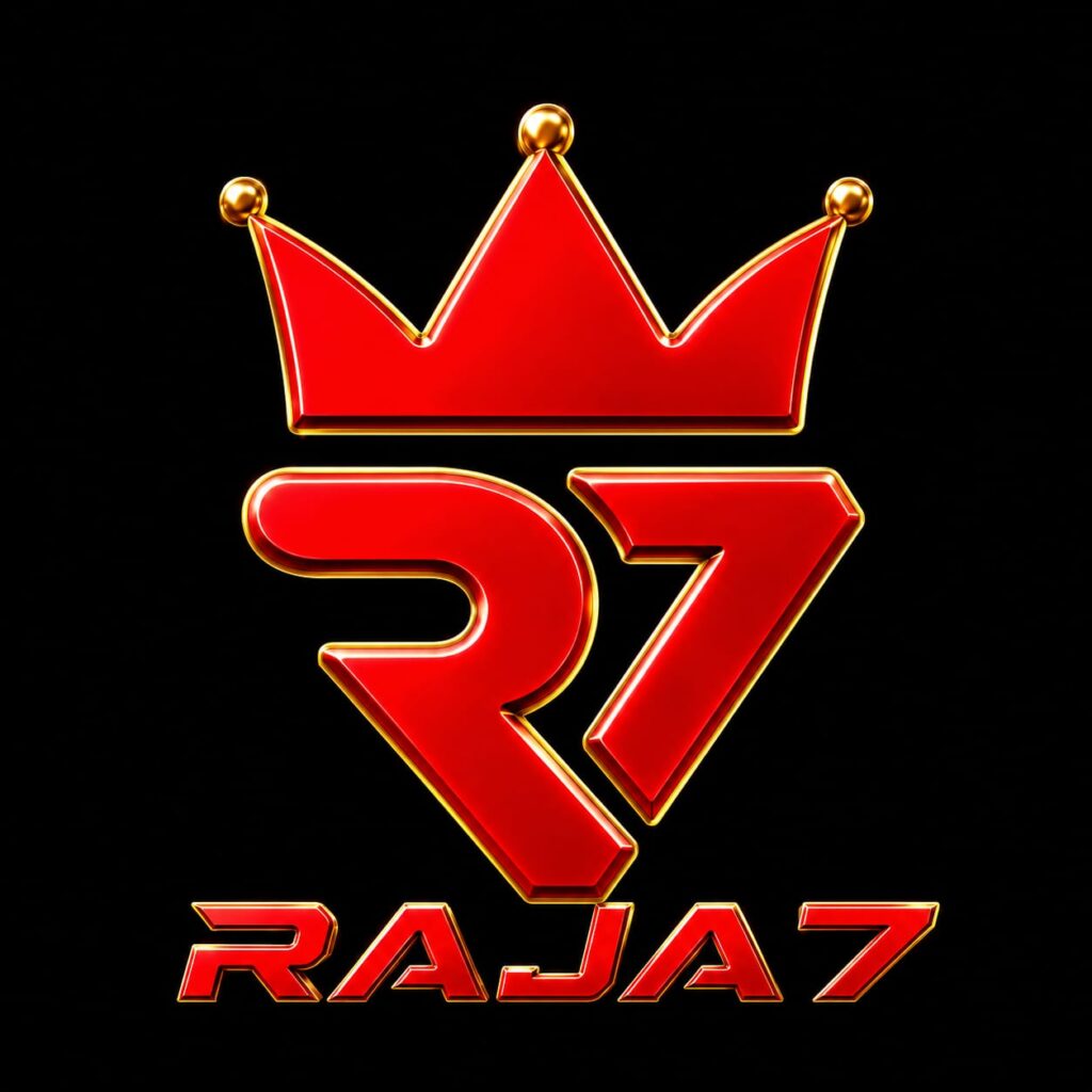 Official Raja7 Game logo with a red crown and R7 emblem on a black background.